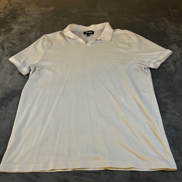 Express Polo Shirt Short Sleeve Textured Ivory Striped Casual Top Mens Medium - Picture 1 of 11